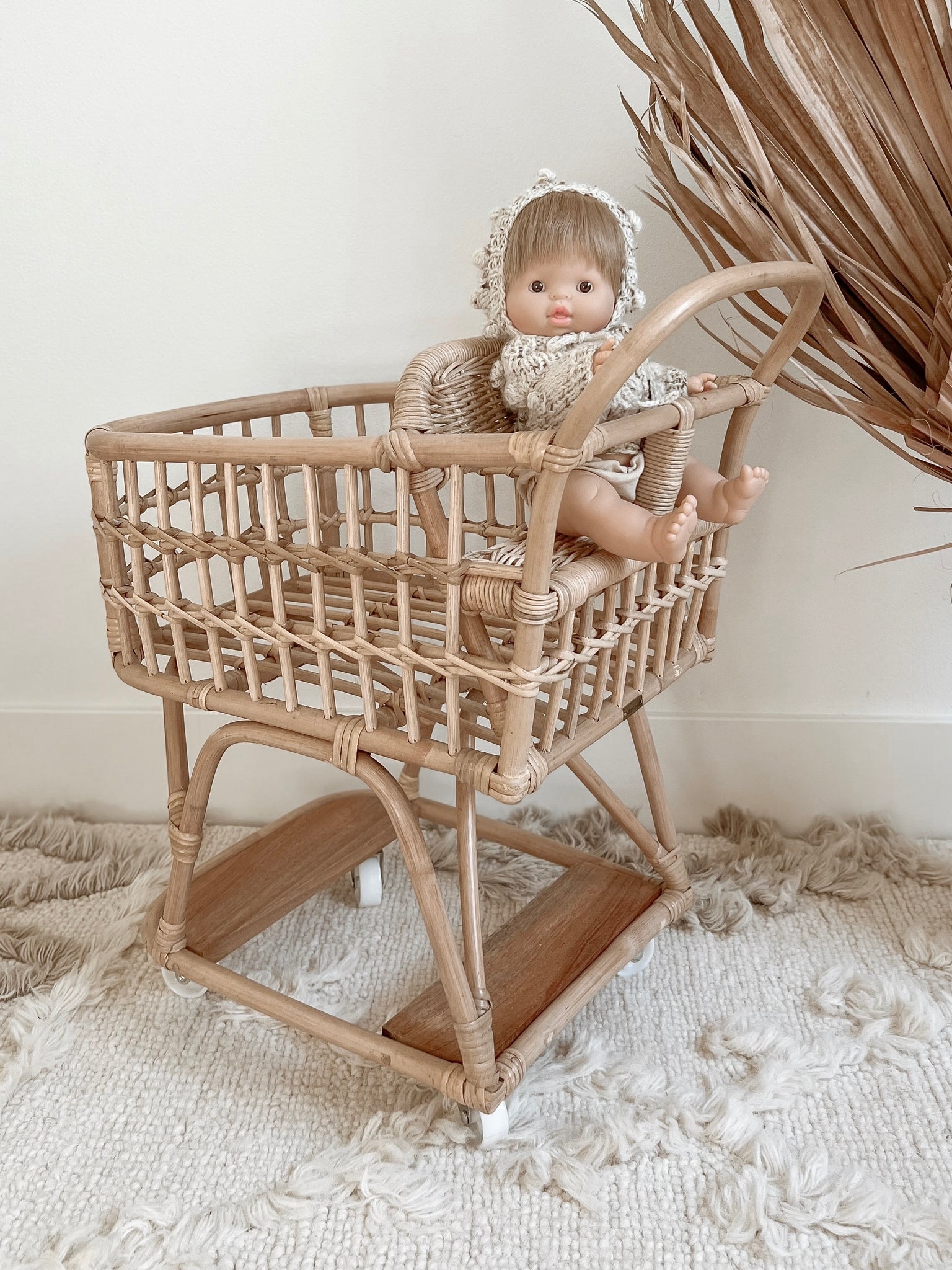 Woven Wilde Children's Rattan Shopping Cart with Doll Seat